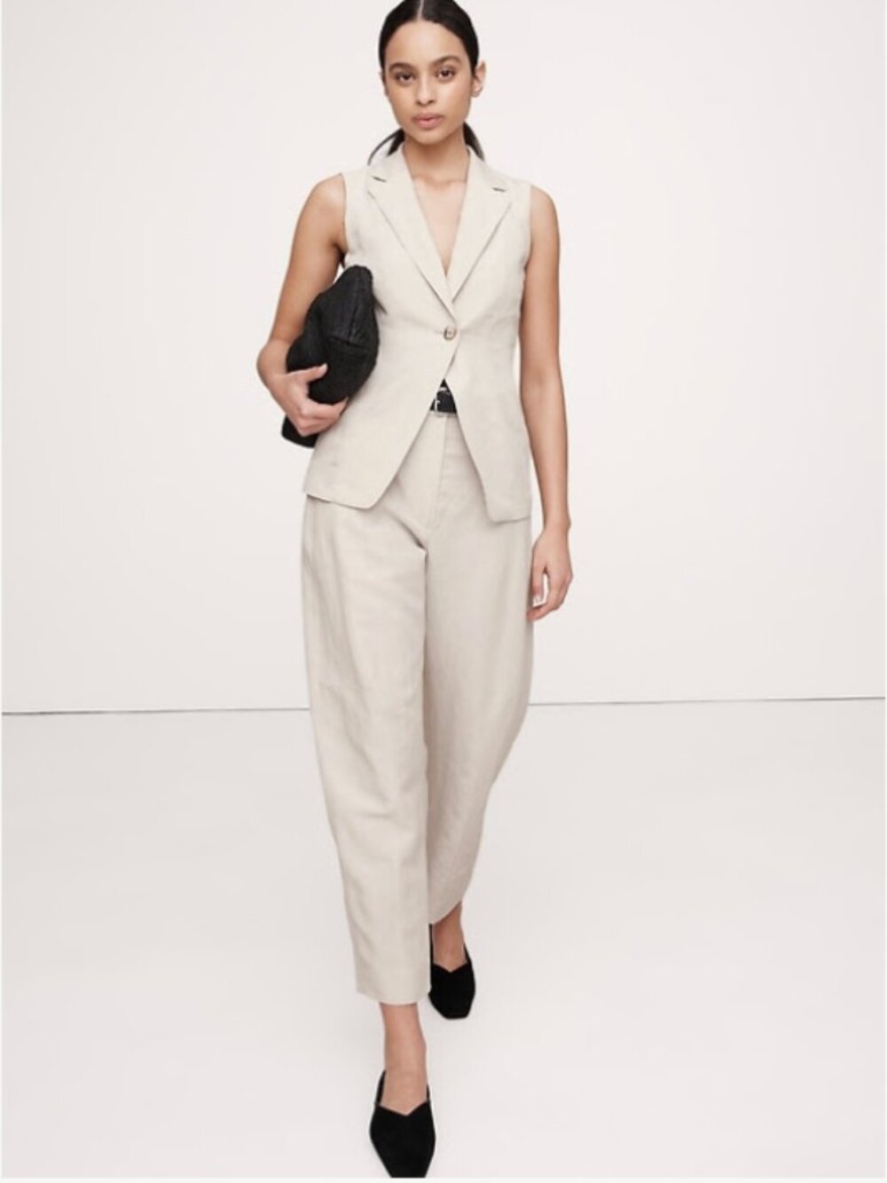 Banana Republic Hourglass Tencel Linen Vest Medium Lunar Dust NWOT